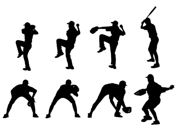 Silhouettes 棒球运动员 — 图库照片