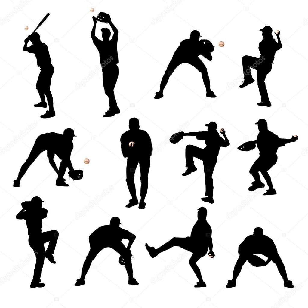 Silhouettes of baseball players