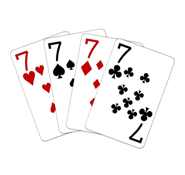 Poker Hand Quads sieben — Stockfoto