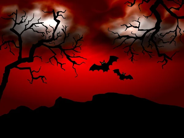Halloween scene på rød baggrund - Stock-foto