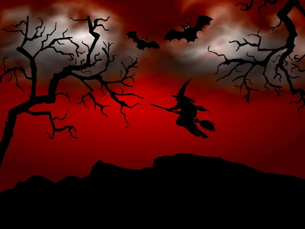 Halloween scene on red background — Stock Photo, Image