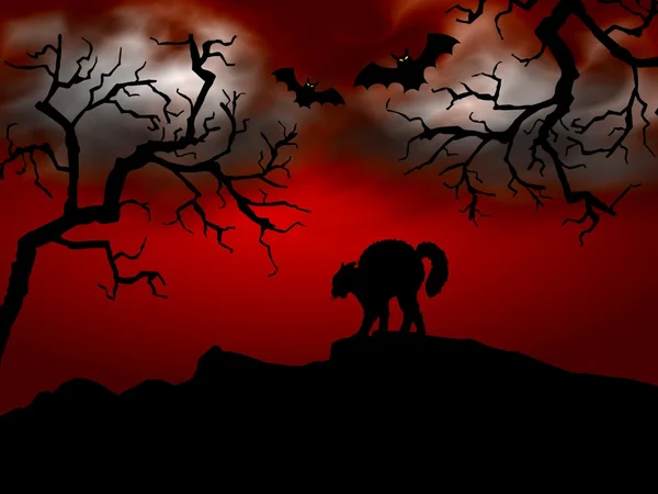 Halloween-Szene auf rotem Hintergrund — Stockfoto