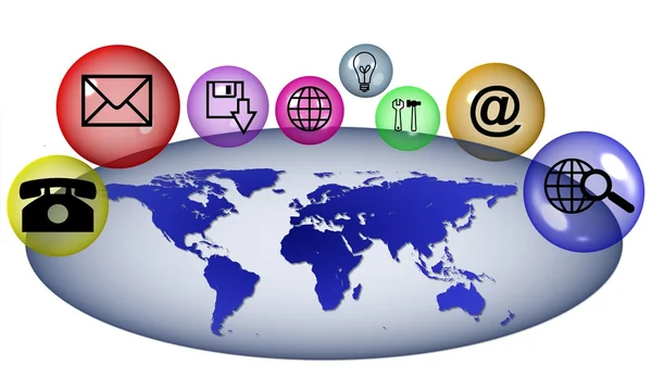 A kommunikációs szimbólumokat worldmap — Stock Fotó