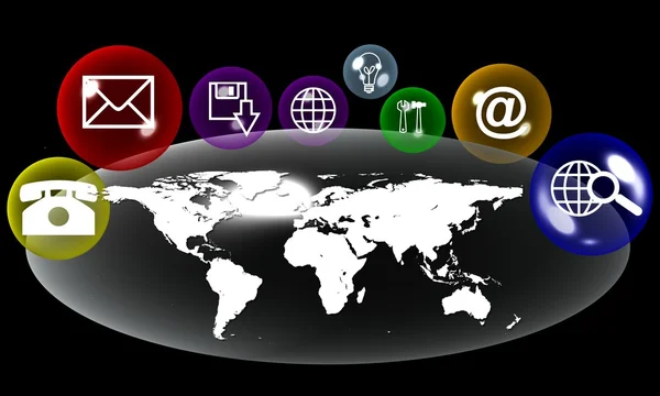 Worldmap with communication symbols — Stock Photo, Image