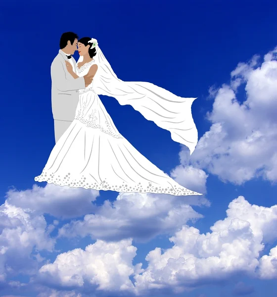 Bruidspaar in de hemelachtergrond — Stockfoto