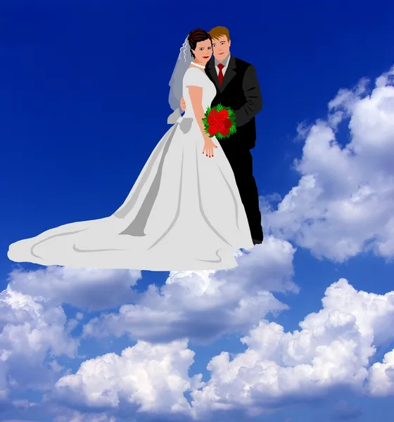 하늘 배경에서 결혼식 한 쌍 — 스톡 사진