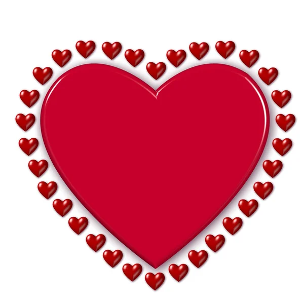 Rött hjärta omgivet av hjärtan — Stockfoto