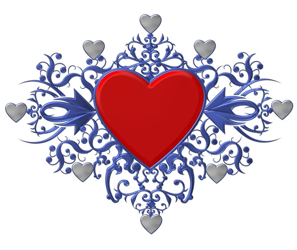 Rött heraldiska hjärta — Stockfoto