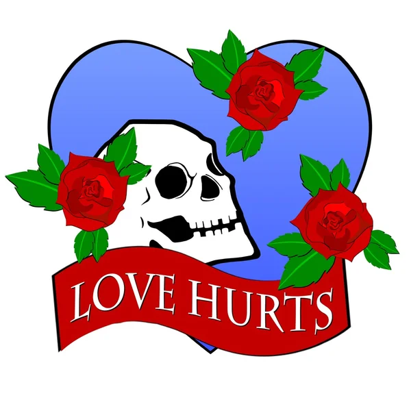 Love Hurts Skull in blue heart — Stock Photo, Image
