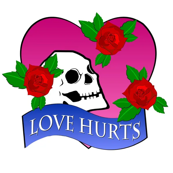 Любовь больно череп в розовое сердце — стоковое фото