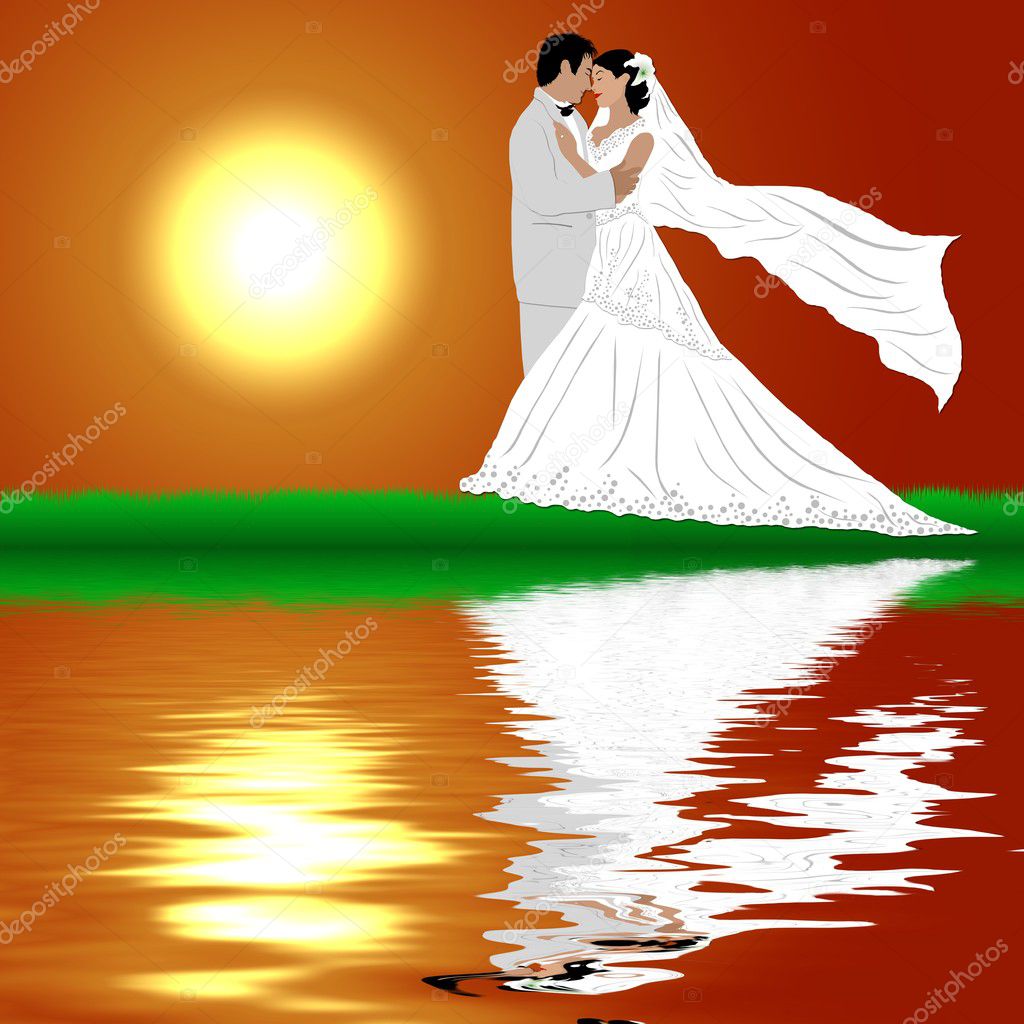 Wedding Couple in sunset Background