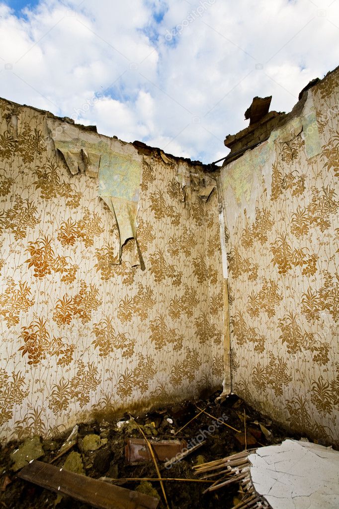 Ruined walls and wallpaper pattern