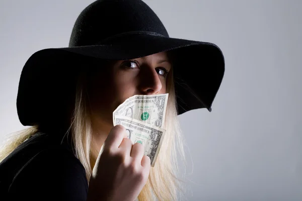 Cute woman with dollars — Stock Photo, Image