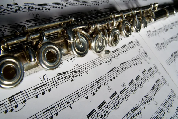 Флейта и ноты — стоковое фото
