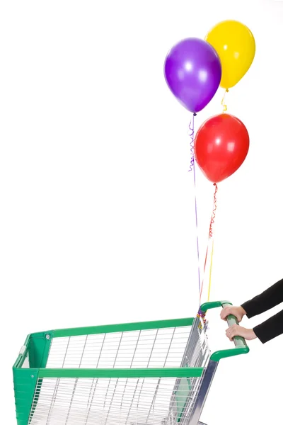 Einkaufswagen mit Luftballons — Stockfoto