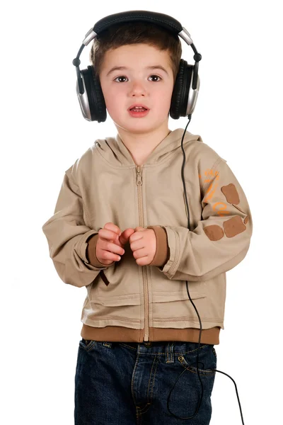 Niño con auriculares — Foto de Stock