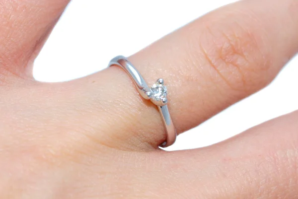 Anel de noivado no dedo Imagens Royalty-Free