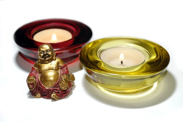 Svíčky s obrázkem Buddhy — Stock fotografie