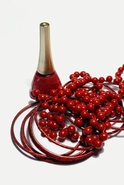 Kırmızı Mücevher ve tırnak cilası — Stok fotoğraf