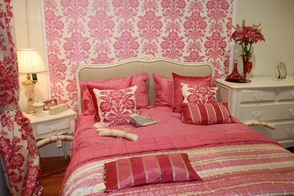 Rózsaszín nő belső hálószoba Jogdíjmentes Stock Képek