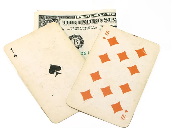 Stare karty do gry i Dolar — Zdjęcie stockowe