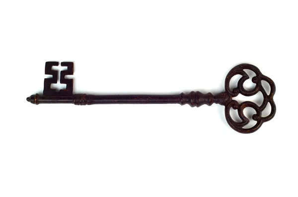 Rusty key. Isolated over white — Stock Photo, Image