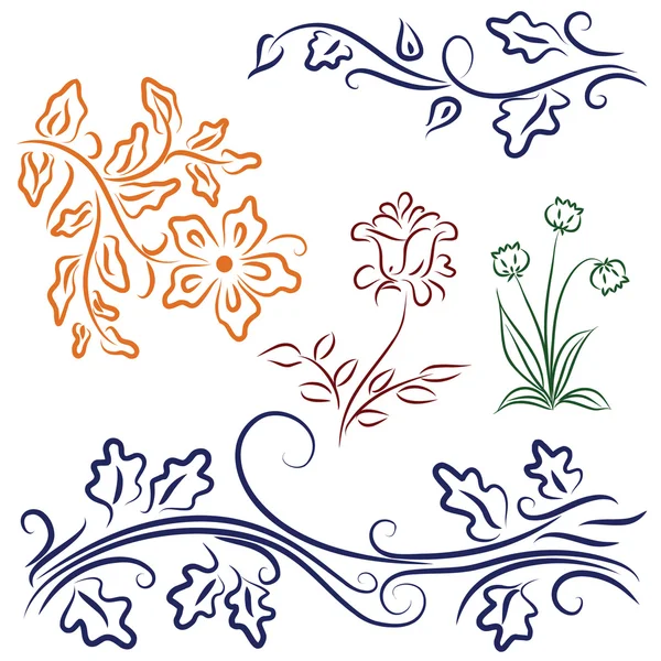Collection de feuillages et de fleurs — Image vectorielle