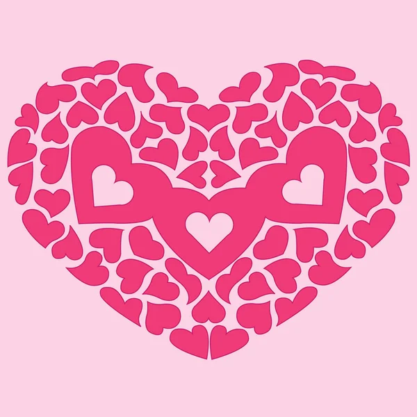 Gran corazón de muchos pequeños corazones rosados — Vector de stock