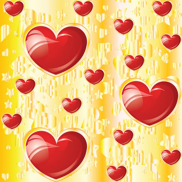 Valentine's glossy hearts on yellow background — Stock Vector