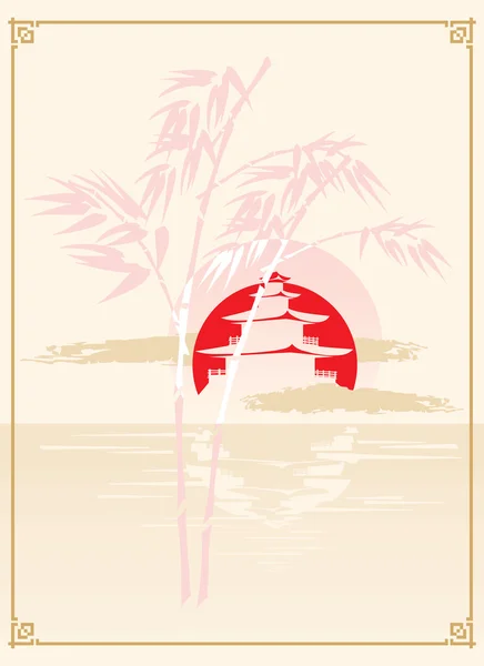 Pagode japonaise, bambou et soleil — Photo