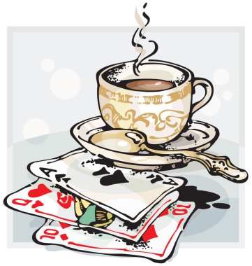 Cup of Coffee and Playing Cards clipart