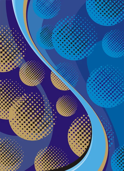 Bolas de oro abstractas y ondas azules — Vector de stock