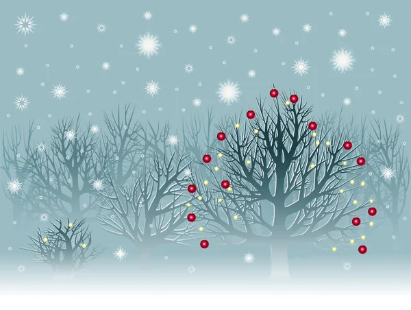 積雪の木と冬の風景 — ストックベクタ