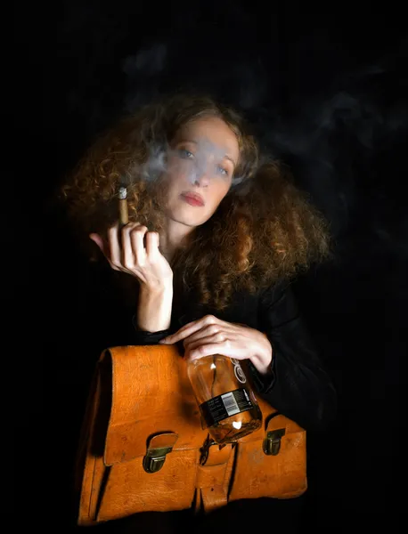 stock image Curly girl with cigar