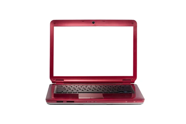 Red laptop isolated on white — Stock Photo, Image