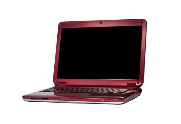 Red laptop isolated on white — Stock Photo, Image