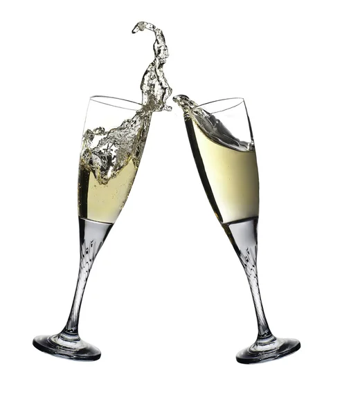 Праздничный тост с шампанскими флейтами — стоковое фото