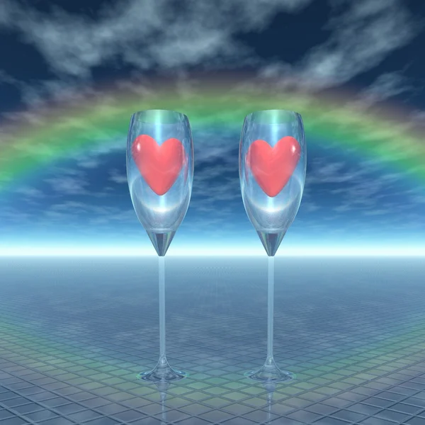 Regenbogen, Gläser, Herzen — Stockfoto