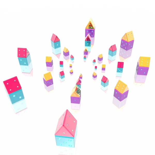 Kleine huizen uit spel kubussen Rechtenvrije Stockafbeeldingen