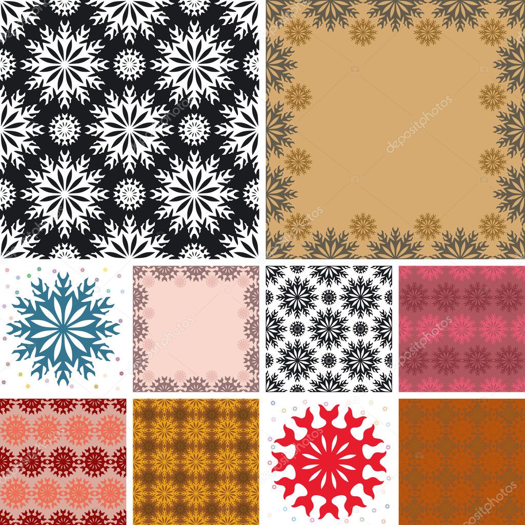 Set of abstract floral seamless pattern