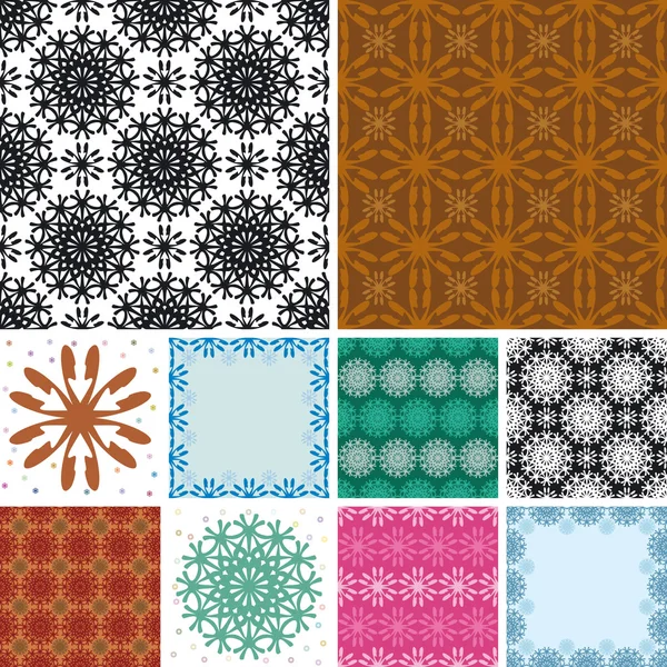 Set of abstract floral seamless pattern — Stock Vector