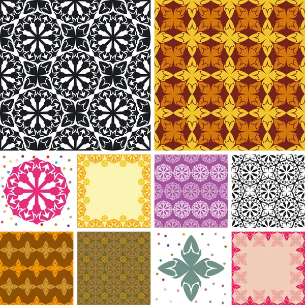 Set of abstract floral seamless pattern — Stock Vector