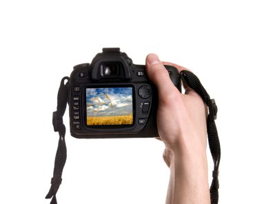 Photo camera in hand clipart