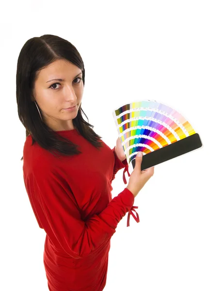 Žena držící Průvodce barvami — Stock fotografie
