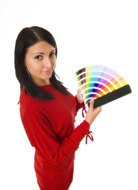 WOMAN HOLDING COLOR GUIDE clipart