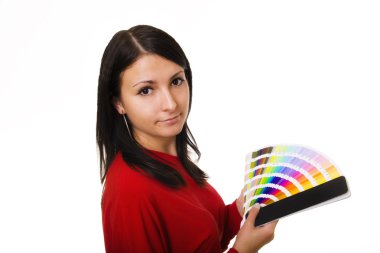 WOMAN HOLDING COLOR GUIDE clipart
