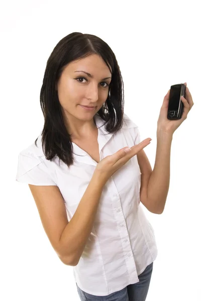 Mujer y teléfono, móvil — Foto de Stock