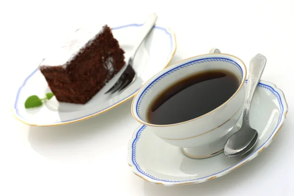 stock image Cup of coffee and chocolate cake