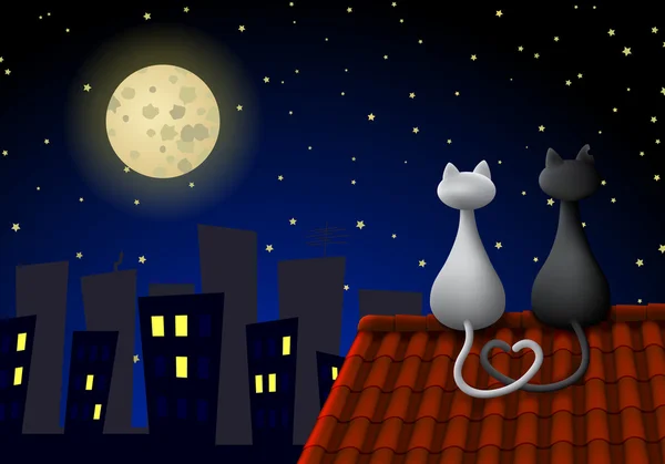 Två katter på ett tak — Stock vektor