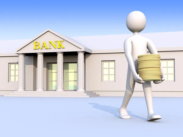 Banco, homem e dinheiro — Fotografia de Stock